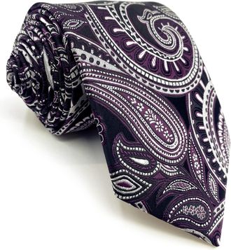 Shlax & Wing Paisley Neckties for Men Dark Purple White Black Tie Classic Size 57.5×3.15