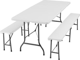 TecTake Juego de mesa de camping plegable 180 x 74 x 72 cm blanco