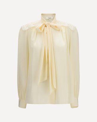 Chlo&eacute; Bow Blouse with embroidered shoulders Female 36