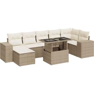 vidaXL Set De Sof&aacute;s De Jard&iacute;n Y Cojines 8 Piezas Rat&aacute;n Sint&eacute;tico Beige Vidaxl