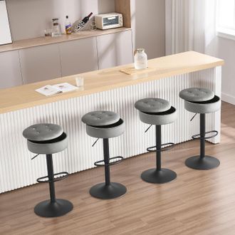 Woltu Woltu - Juego De 4 Taburetes De Bar De Cocina Con Reposapi&eacute;s Giratorios Y Ajustables, Color Gris Claro