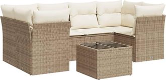 vidaXL Vidaxl - Set Sof&aacute;s De Jard&iacute;n 7 Piezas Y Cojines Rat&aacute;n Sint&eacute;tico Beige