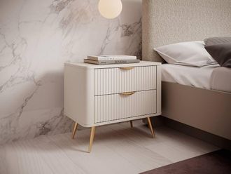 Vente-Unique Bedside Table - 2 Drawers - Beige & Gold - ELONARIA