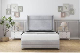 Comfort Beds Milano Naples Divan Set No Drawers-54 Wingback-Footboard in Silver | Size: Small Double