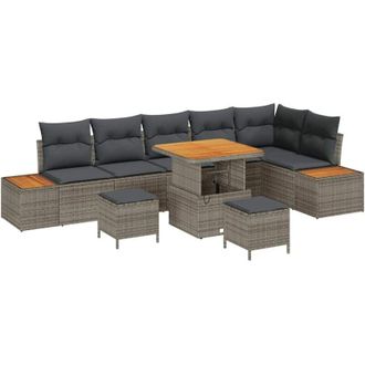 vidaXL Conjunto De Sof&aacute; De Jard&iacute;n Con Coj&iacute;n 9 Pcs Gris Polirat&aacute;n Vidaxl