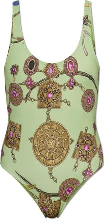 Versace Badmode, Dames, Groen, S, Polyester, Bedrukte Badpak