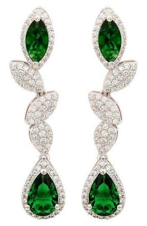 Suzy Levian Sterling Silver Sapphire & Lab Grown White Sapphire Drop Dangle Earrings in Green at Nordstrom Rack