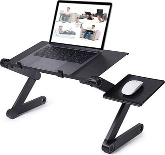 OEM Soporte Para Port&aacute;til - Aluminio Ajustable 0-360&deg; - Altura Regulable Hasta 48 Cm - Plataforma Ventilada Ergon&oacute;mica - Negro