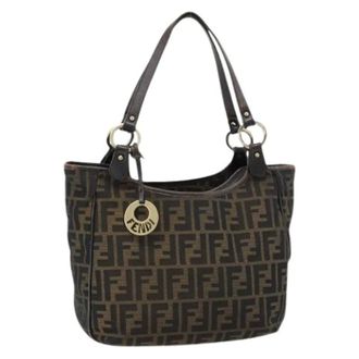 Fendi Pre-owned Shoulder Bags, female, Brown, Size: ONE SIZE Pre-owned Zucca Canvas Shoulder Bag