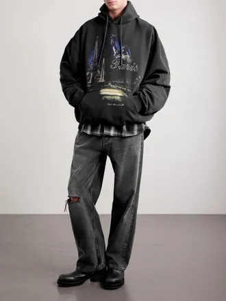 VETEMENTS Paris Tourist Printed Cotton-Blend Jersey Hoodie