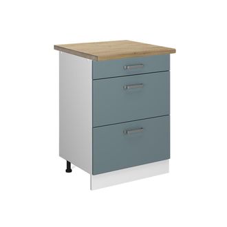 Vicco Mueble Bajo De Cocina R-line, Gris Azulado, 60 Cm Con Cajones, Et Roble