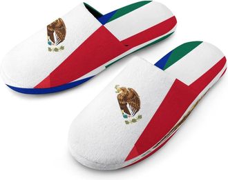 Generic France And Mexican Flag Mens Cotton Slippers Memory Foam Comfort House Shoes Winter Indoor Slipper for Hotel Casa Spa