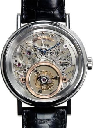 Breguet Tourbillon Messidor Skeleton Dial Platinum Black Leather Mens Watch 5335PT429W6