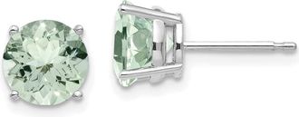 Diamond2Deal 14k White Gold 7mm Round Green Quartz Stud Earrings