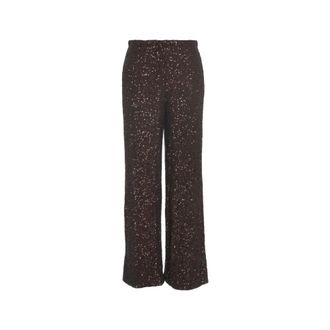 SOLOTRE Wide Trousers, female, Brown, Size: XS Sequin Flared Trousers Marrone Aw25