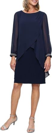 S.L. Fashions Cold Shoulder Long Sleeve Capelet Cocktail Dress in Navy at Nordstrom, Size 10