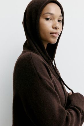 H&M Knitted Zip-through Hoodie in Dark Brown at Nordstrom, Size X-Small