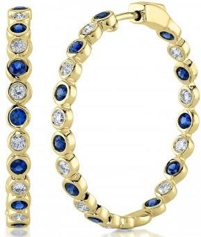 Allurez Lab Grown Blue Sapphire & Diamond Hoop Earrings 14K Yellow Gold (2.10ct)