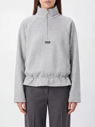 Rotate Half-Zip Funnel Neck Cotton Sweatshirt with Ruffled Hem