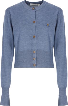 Vivienne Westwood Blue Wool Knit Bea Cardigan With Embroidered Logo