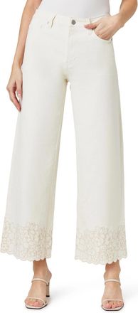 Habitual Wide Leg Embroidered Crop Jeans In Eggshell