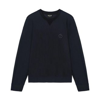 Giorgio Armani Sweatshirts, male, Black, Size: L Textured Logo Sweater