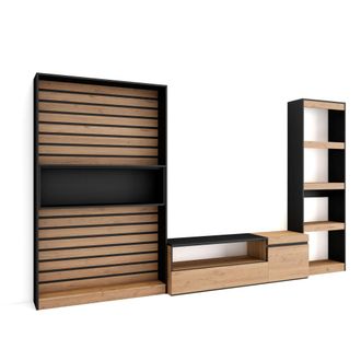 Skraut Home Muebles De Sal&oacute;n Para Tv, Conjunto De Muebles Comedor, 320x186x35cm, Mueble Televisi&oacute;n, Estilo Moderno, Roble Y Negro - Skraut Home