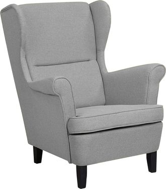Beliani Beliani - Sill&oacute;n Orejero De Poli&eacute;ster Gris Reposabrazos Enrollados Retro Abson