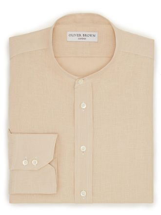Oliver Brown Collarless Linen Shirt - Sand