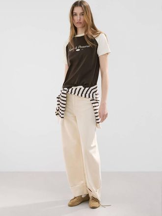 Mango Maglietta bicolore maniche corte marrone - Donna - S - MANGO