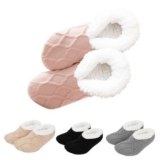 Generic Fluffy Slipper Socks for Women Non-Slip Home Socks with Soft Fluff Lining Knitted Warm Winter Bed Socks (Pink,3X-Large)