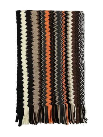 Missoni Sciarpa con frange e motivo a zigzag - Marrone