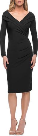 La Femme Long Sleeve Below the Knee Dress with V Neckline in Black at Nordstrom, Size 16