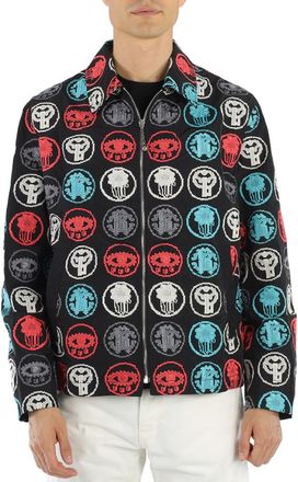 Roberto Cavalli Mens Black / Multicolor Embroidered Lucky Coin Shirt Jacket, Brand Size 48 (US Size 38)