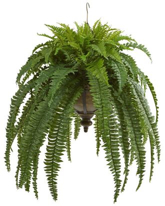 Nearly Natural 39In Boston Fern Artificial Plant In Metal Hanging Bowl