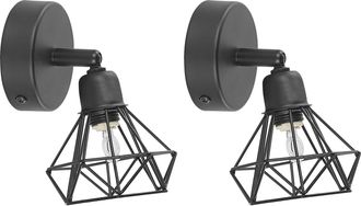 Beliani Conjunto De 2 L&aacute;mparas De Pared Metal Negro Forma Geom&eacute;trica Luz Ajustable Moderno Erma