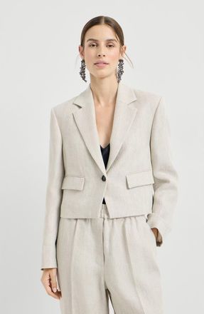 Brunello Cucinelli Chevron cropped blazer in Beige at Nordstrom, Size 36 It
