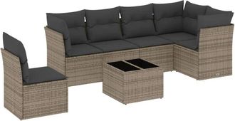 vidaXL Vidaxl - Set De Sof&aacute;s De Jard&iacute;n 7 Piezas Con Cojines Rat&aacute;n Pe Gris