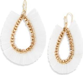 Cara Fringe Drop Hoop Earrings in White at Nordstrom Rack