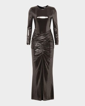 Et Ochs Stella Ruched Metallic Jersey Bodycon Gown