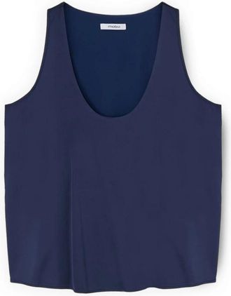 Motivi Top van satijn met brede schouders - Dames - Tops zonder mouwen - Blauw - S - Satijn - Tops