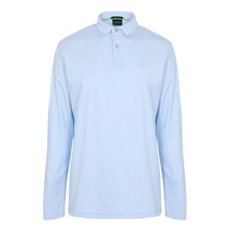 HUGO BOSS Mens Pirol Logo Long-Sleeved Polo Shirt (Blue) Cotton - Size X-Large