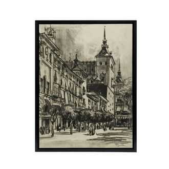 Artery8 Joseph Pennell The Zocodover Toledo Cityscape Framed Canvas Art in Grey | Size: W24 x H32