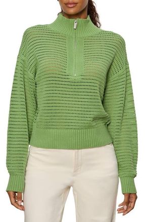 Sanctuary Open Stitch Half-Zip Cotton Blend Sweater in Detox Green at Nordstrom, Size X-Small