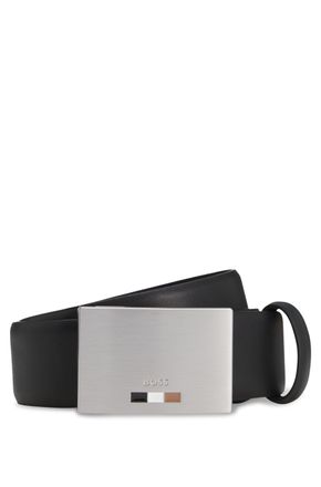 HUGO BOSS Lederg&uuml;rtel BOSS Strom-Icon-En_Sz35, Herren, Gr. 100, schwarz (schwarz 001), Rindsleder, unifarben, G&uuml;rtel Lederg&uuml;rtel, mit Logo-Koppelschliesse