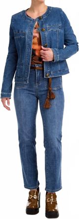 FDJ Collarless Denim Jacket In Blue