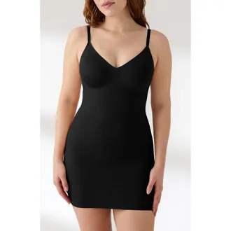 True & Co. True Body Every Day Smoothing Slip Dress in Black at Nordstrom, Size X-Large