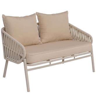 Hhg [nunca Usado] Banco De Jard&iacute;n De Aluminio Hhg-220, Sof&aacute; De Jard&iacute;n, Banco Para Exteriores, Tejido De Cuerda/textil (180 G/m&sup2;), Color Crema