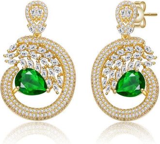 Rachel Glauber 14K Gold Plated with Emerald Green Pear-Shaped Cubic Zirconia Drop Earrings