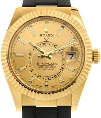 Rolex Sky-Dweller Automatic Chronometer 18 kt Yellow Gold Champagne Dial Mens Watch 326238CSR
